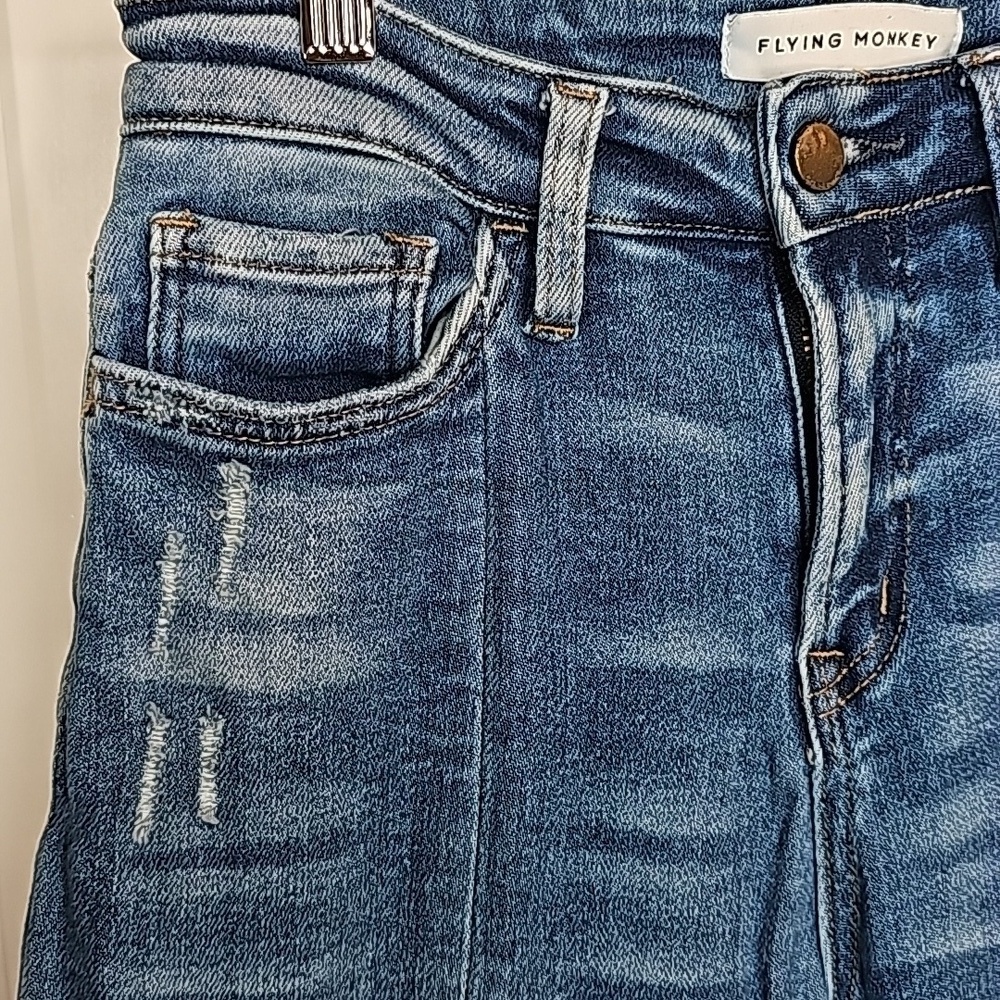 Flying Monkey Blue Raw Hem Distressed Jeans - Size 25 - Picture 4 of 10